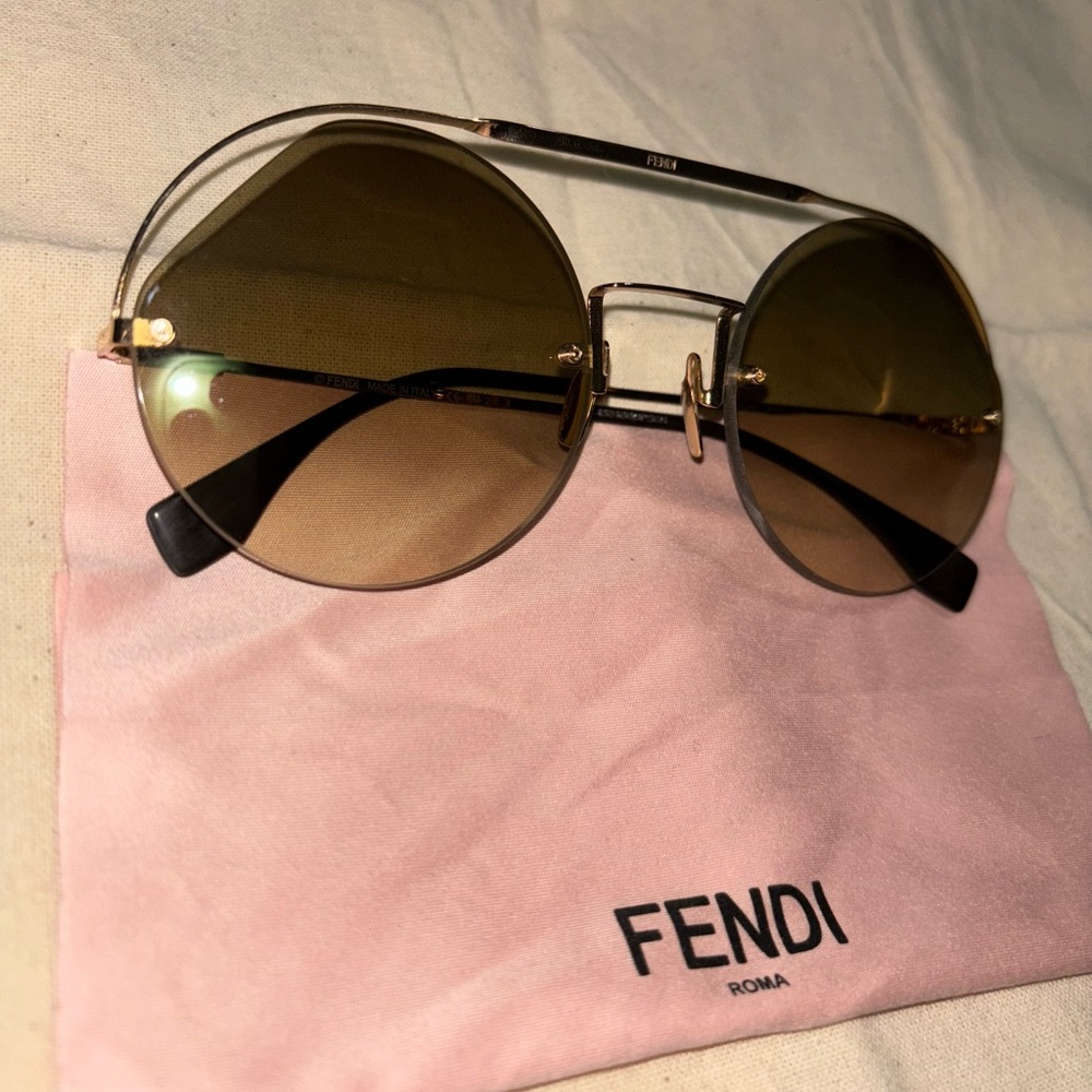 Fendi Gold and Brown Aviator Sunglasses